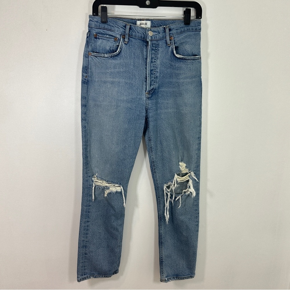 Agolde High Rise Blue Jeans with Vintage Distressing